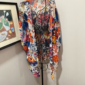 MIXMAX Bright Floral Print SIZE SMALL Kimono-Style Wrap Jacket Lightweight